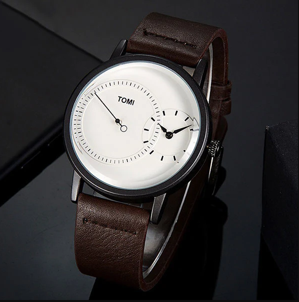 Tomi Dual Time Men Luxury Leather Strap Watch