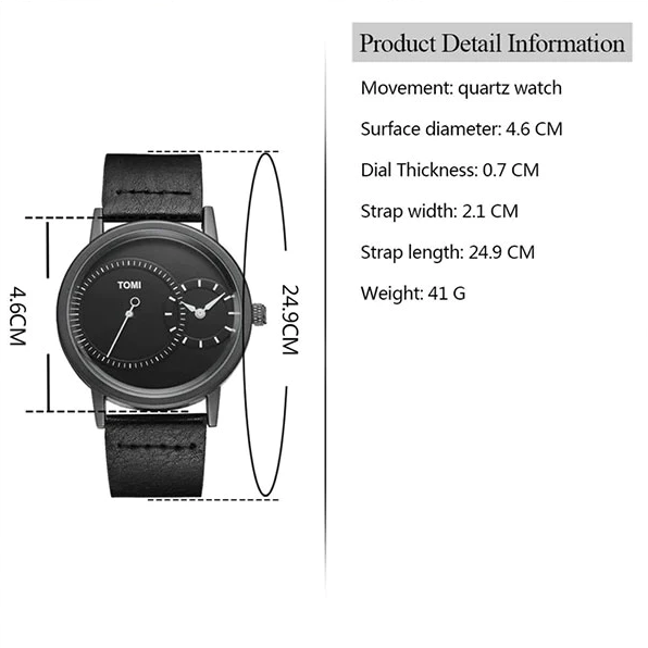 Tomi Dual Time Men Luxury Leather Strap Watch