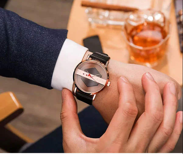 TOMI Men's Top Brand Luxury Watch Creative Half Transparent Watch Genuine Leather Strap