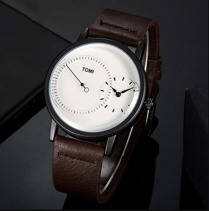 Tomi Dual Time Men Luxury Leather Strap Watch