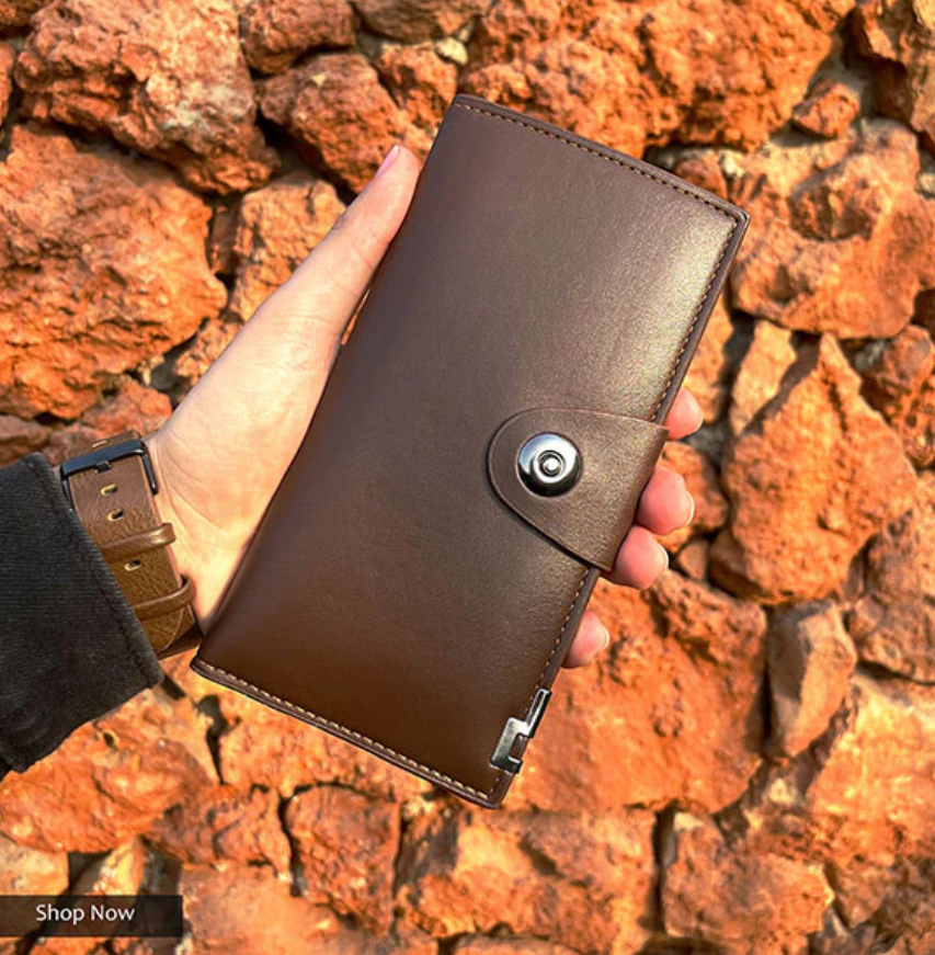 Tri-Fold Pure Leather Long Wallet.